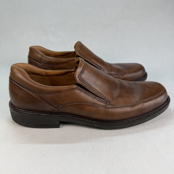 Ecco Holton Shoes Mens Loafer Brown Leather Apron Toe Comfort Slip On Size 10 - Picture 3 of 14